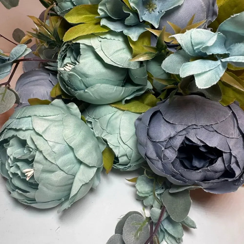 Mixed Blue Artificial Peony Bouquet (Set of 2)